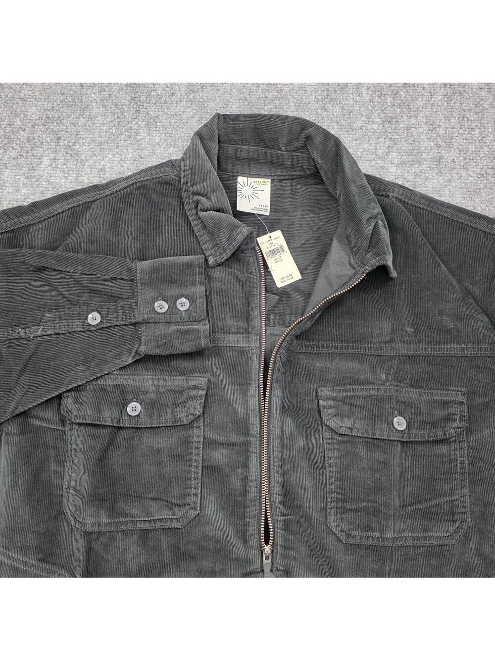 Offline Aerie Shacket Womens XS Black Gray Corduroy 1/2 Zip Utility Oversized - Picture 1 of 16